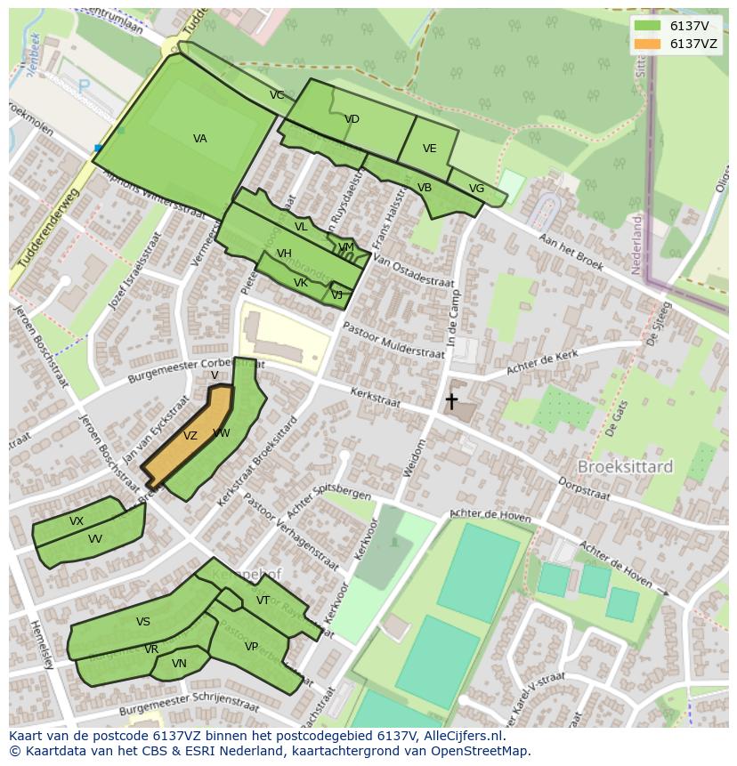 Afbeelding van het postcodegebied 6137 VZ op de kaart.