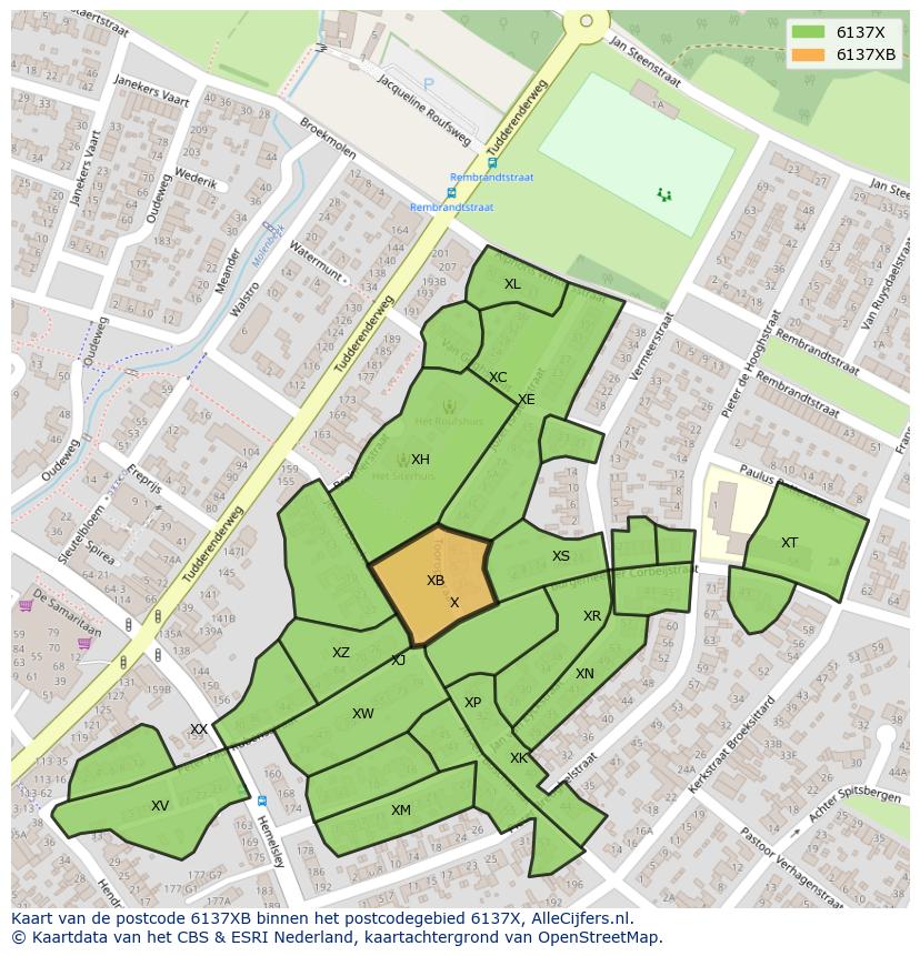 Afbeelding van het postcodegebied 6137 XB op de kaart.