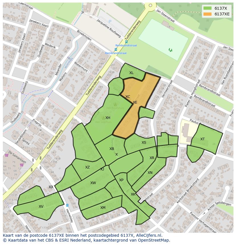 Afbeelding van het postcodegebied 6137 XE op de kaart.