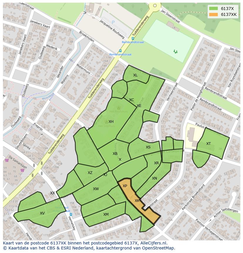 Afbeelding van het postcodegebied 6137 XK op de kaart.