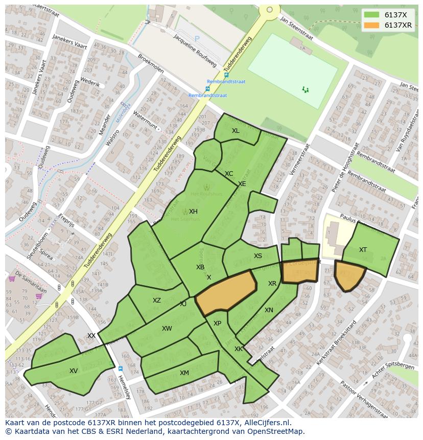 Afbeelding van het postcodegebied 6137 XR op de kaart.