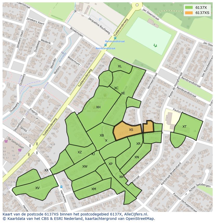 Afbeelding van het postcodegebied 6137 XS op de kaart.