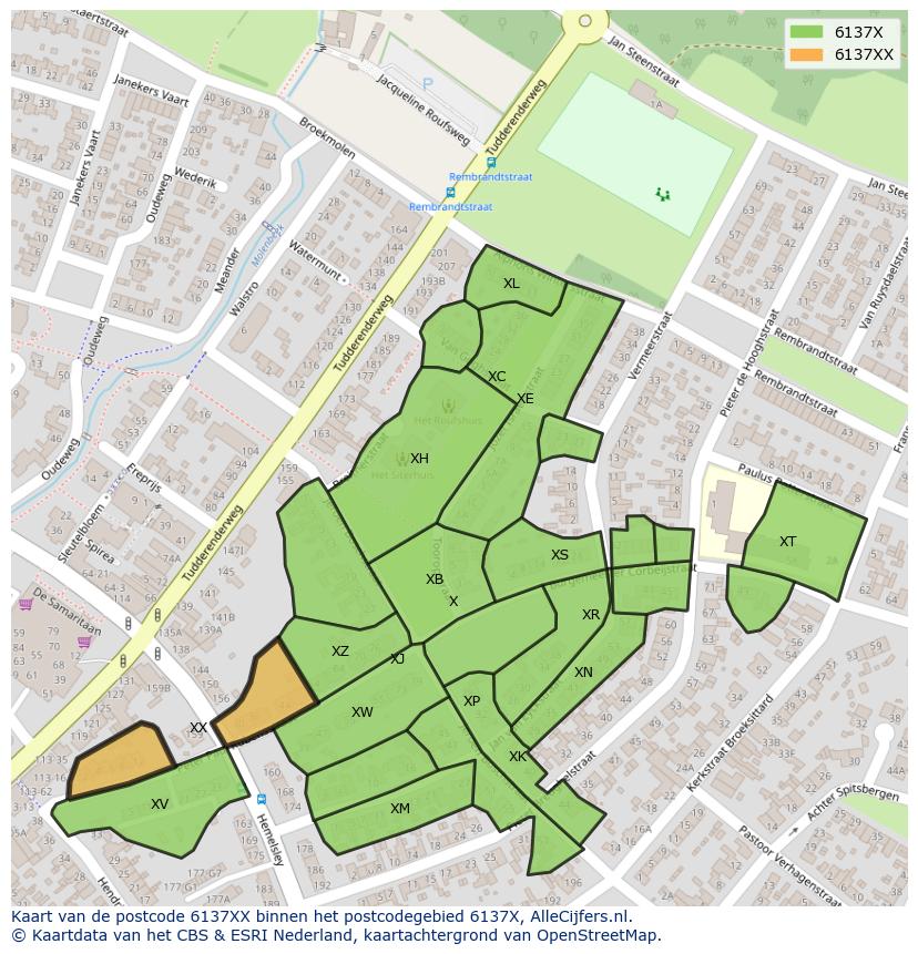 Afbeelding van het postcodegebied 6137 XX op de kaart.
