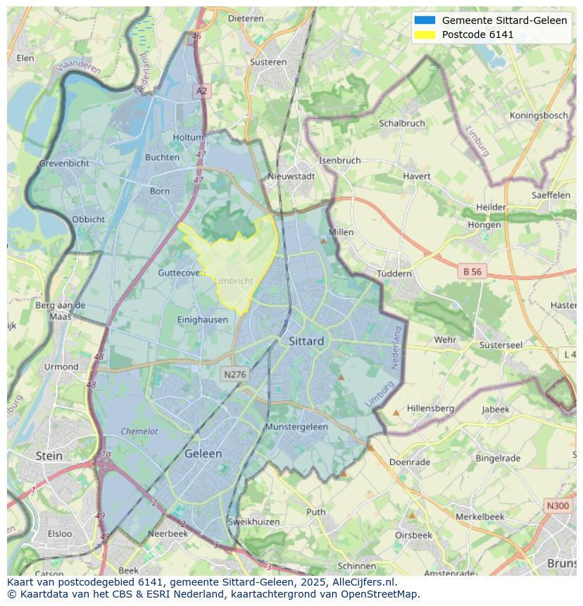 Afbeelding van het postcodegebied 6141 op de kaart.