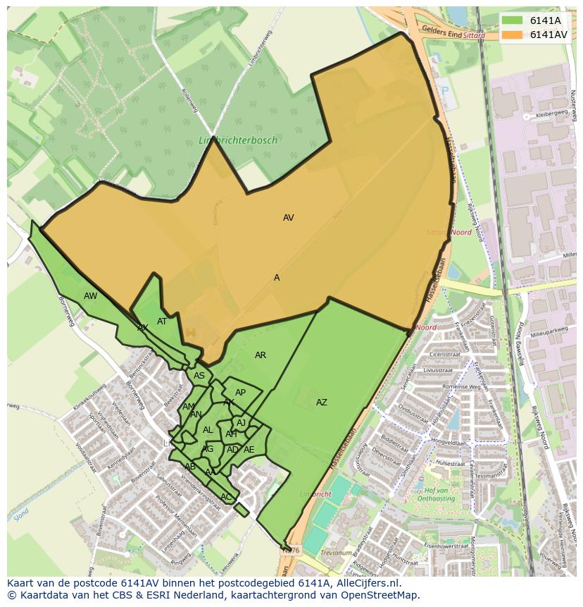 Afbeelding van het postcodegebied 6141 AV op de kaart.