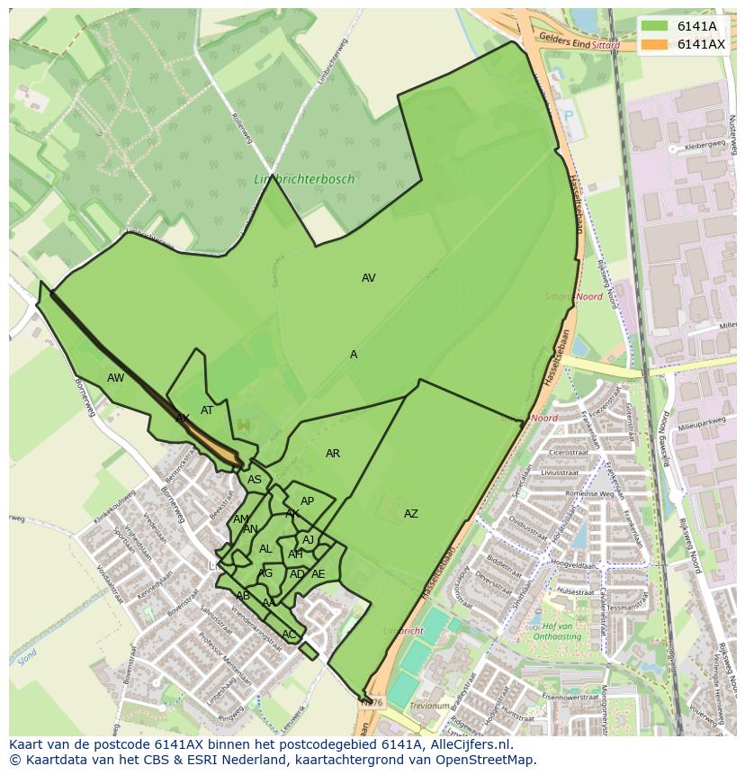 Afbeelding van het postcodegebied 6141 AX op de kaart.
