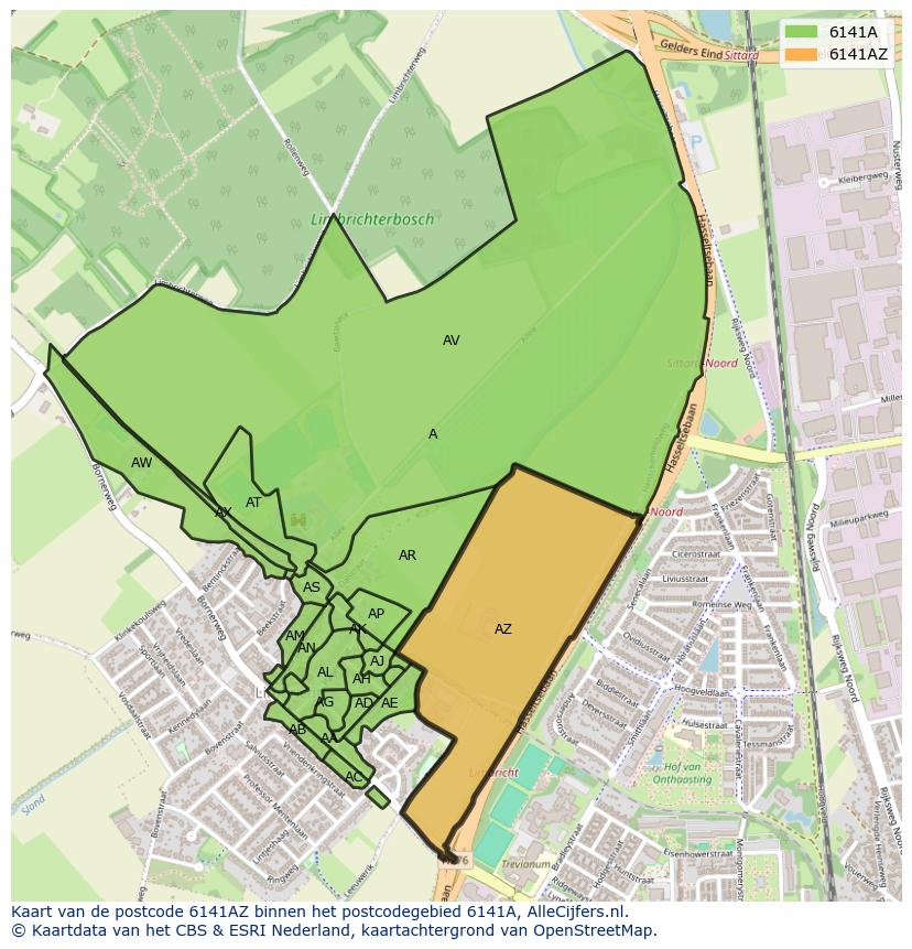 Afbeelding van het postcodegebied 6141 AZ op de kaart.