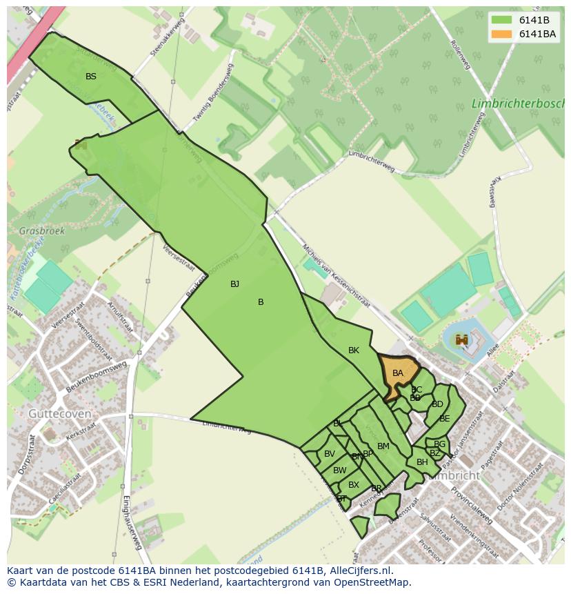 Afbeelding van het postcodegebied 6141 BA op de kaart.