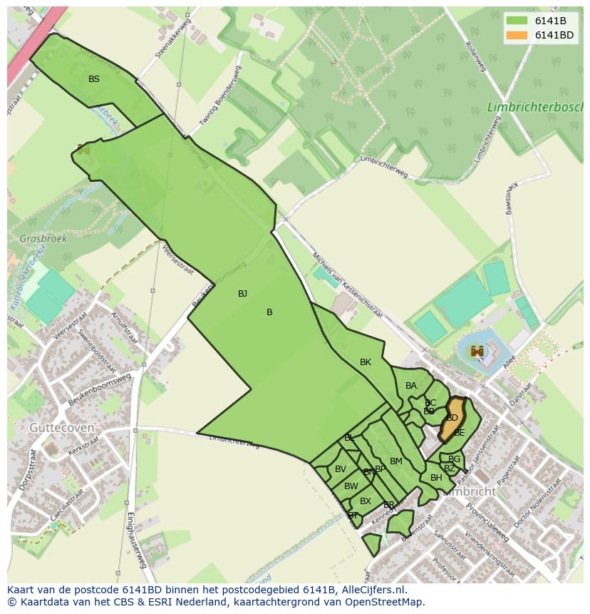 Afbeelding van het postcodegebied 6141 BD op de kaart.