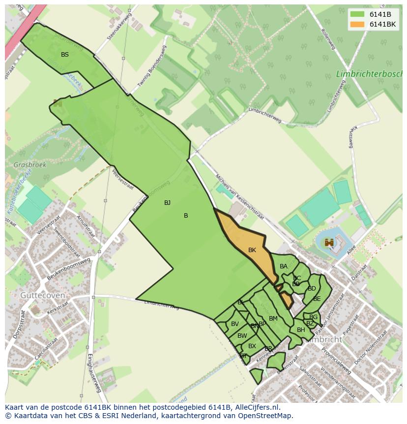 Afbeelding van het postcodegebied 6141 BK op de kaart.