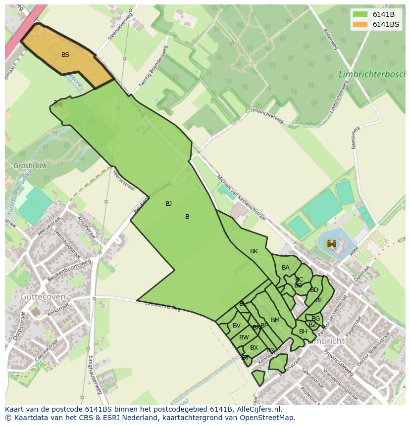 Afbeelding van het postcodegebied 6141 BS op de kaart.