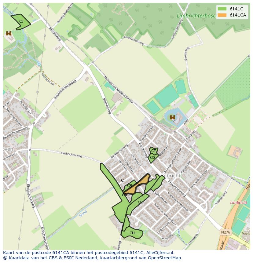 Afbeelding van het postcodegebied 6141 CA op de kaart.