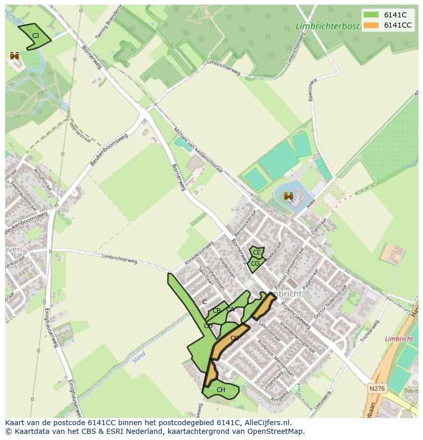 Afbeelding van het postcodegebied 6141 CC op de kaart.