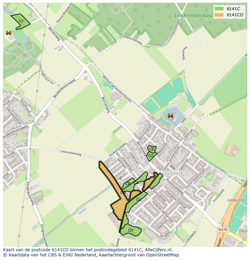 Afbeelding van het postcodegebied 6141 CD op de kaart.