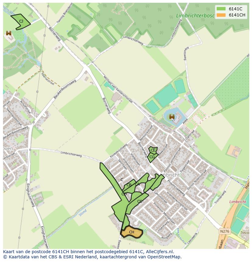Afbeelding van het postcodegebied 6141 CH op de kaart.