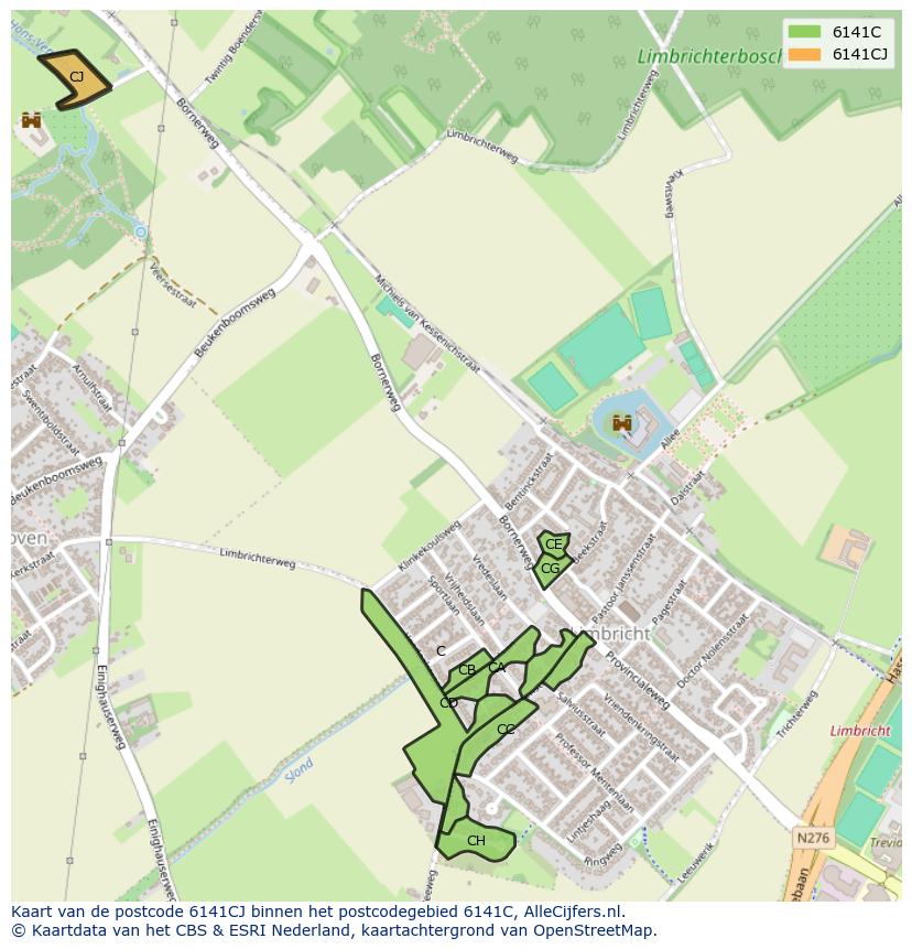 Afbeelding van het postcodegebied 6141 CJ op de kaart.