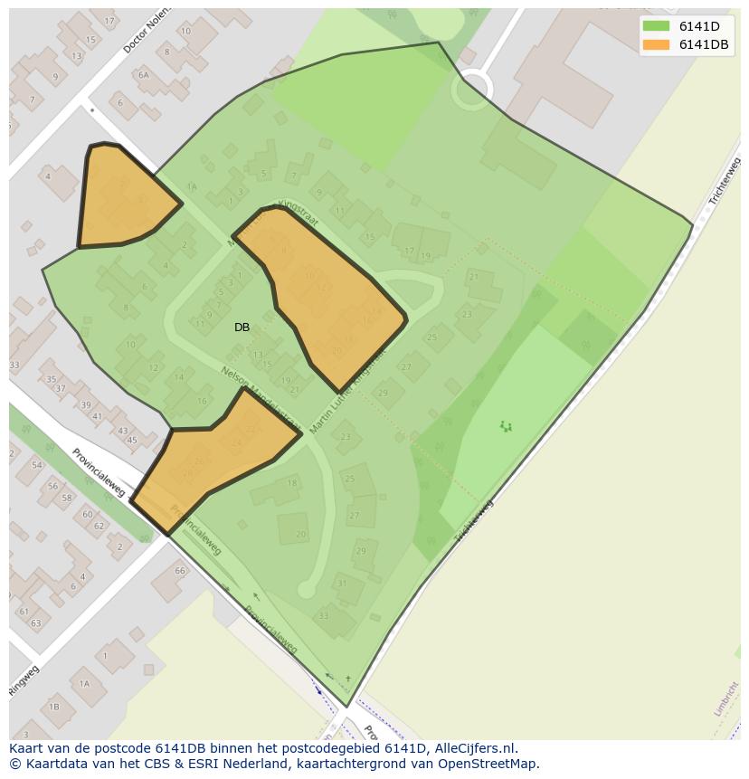 Afbeelding van het postcodegebied 6141 DB op de kaart.
