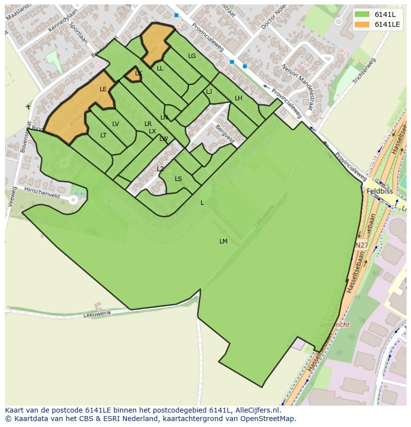 Afbeelding van het postcodegebied 6141 LE op de kaart.