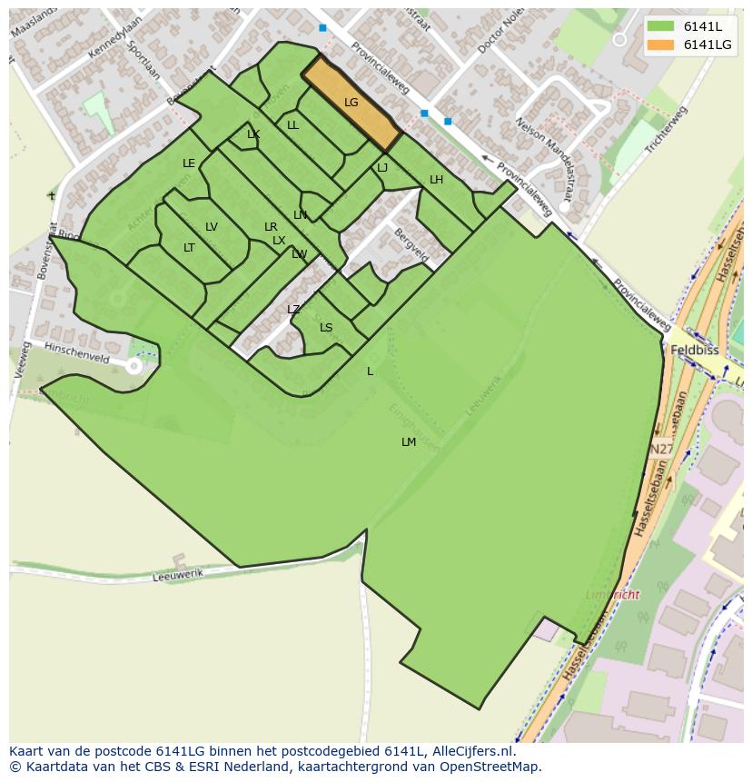 Afbeelding van het postcodegebied 6141 LG op de kaart.