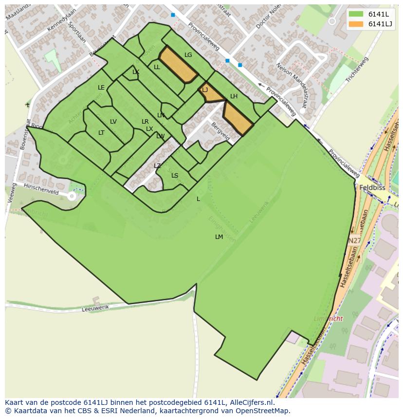 Afbeelding van het postcodegebied 6141 LJ op de kaart.