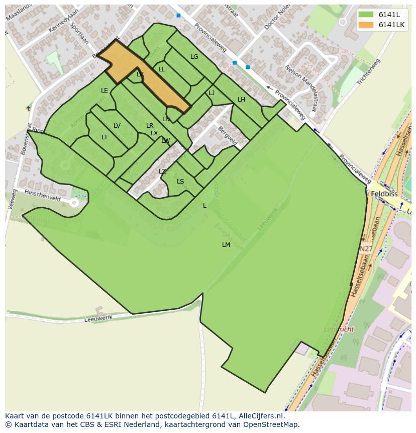 Afbeelding van het postcodegebied 6141 LK op de kaart.