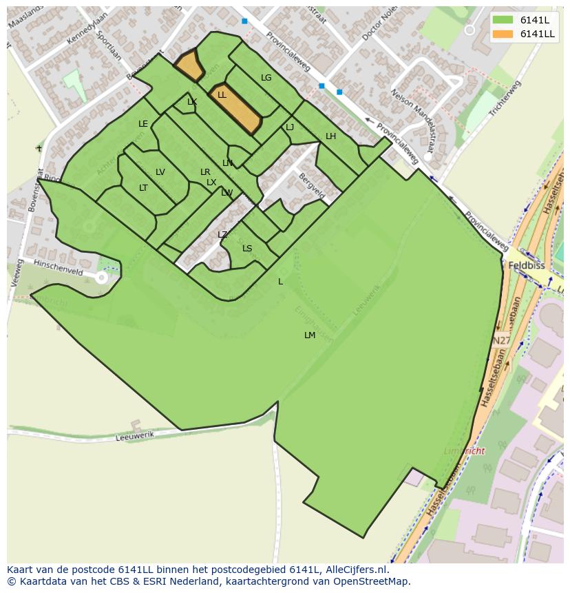 Afbeelding van het postcodegebied 6141 LL op de kaart.
