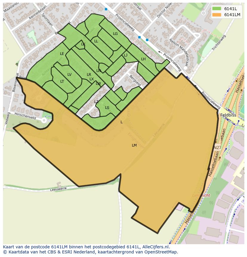 Afbeelding van het postcodegebied 6141 LM op de kaart.