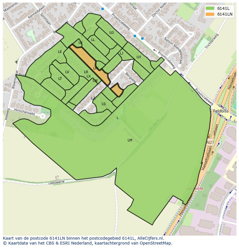 Afbeelding van het postcodegebied 6141 LN op de kaart.