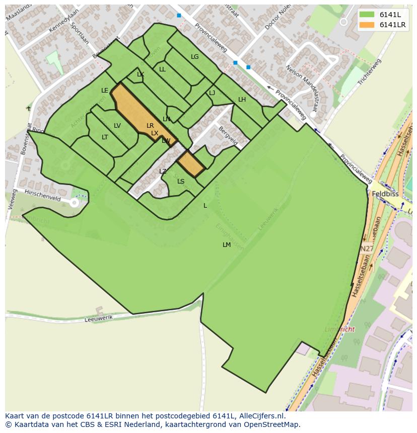 Afbeelding van het postcodegebied 6141 LR op de kaart.