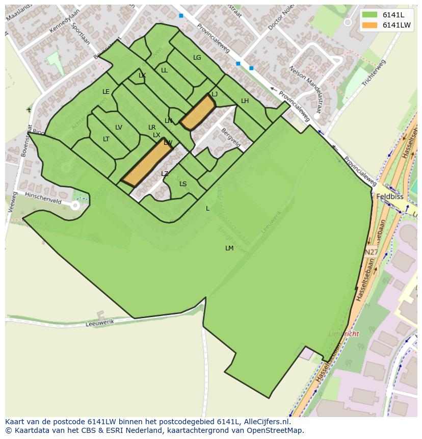 Afbeelding van het postcodegebied 6141 LW op de kaart.