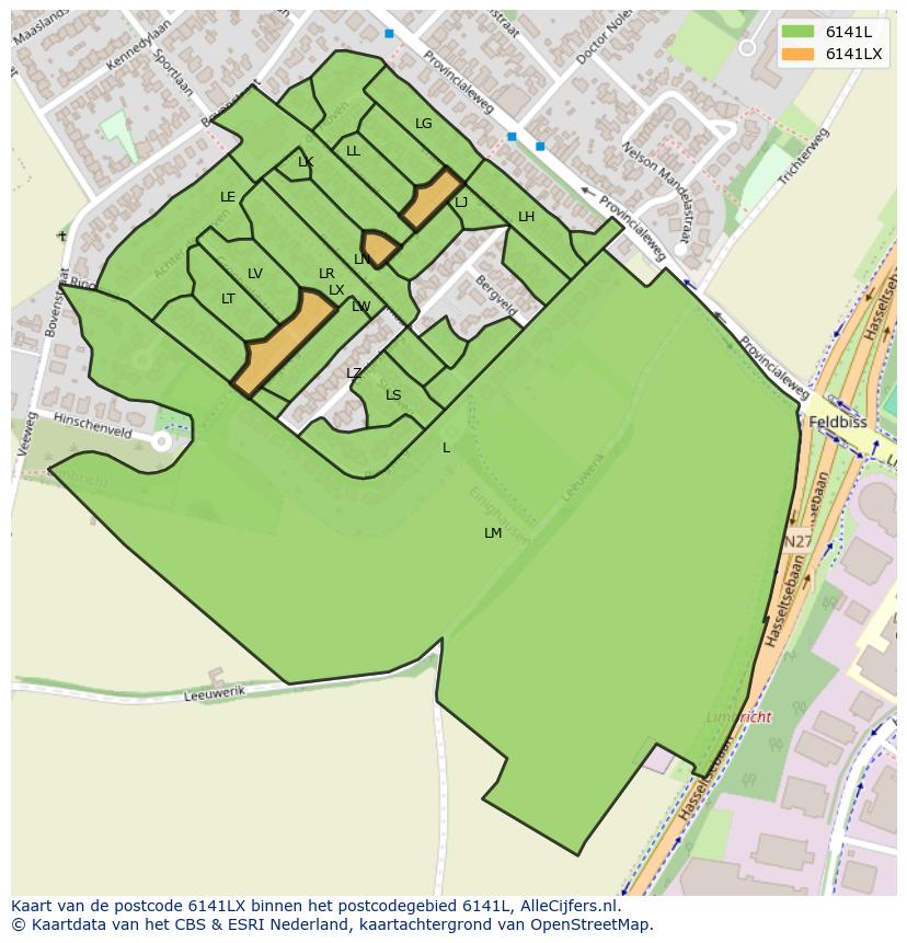 Afbeelding van het postcodegebied 6141 LX op de kaart.