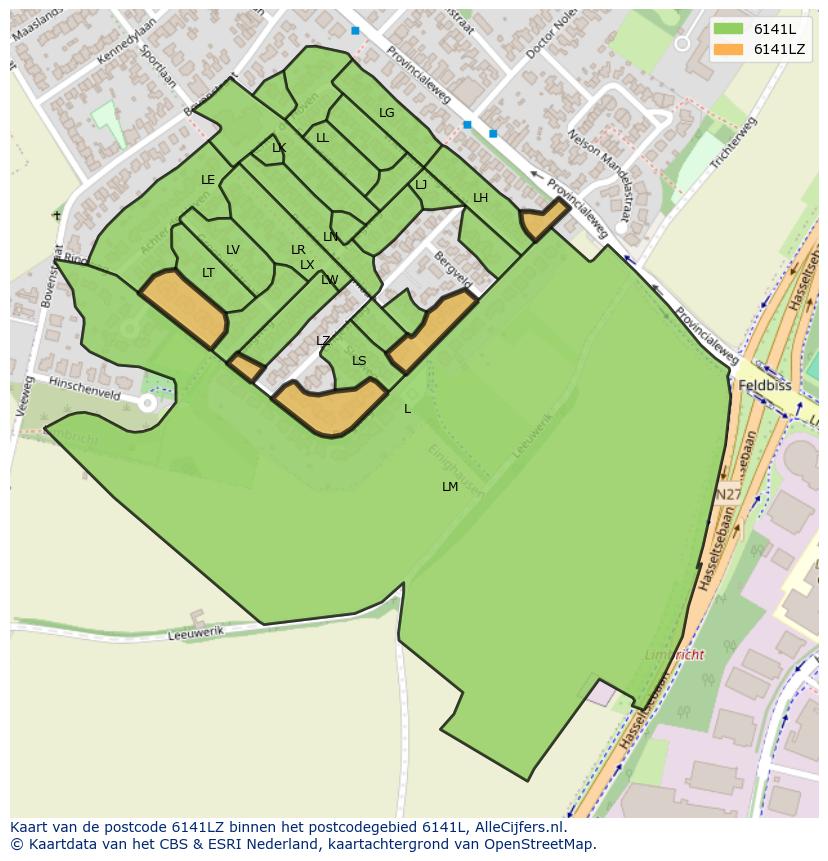 Afbeelding van het postcodegebied 6141 LZ op de kaart.