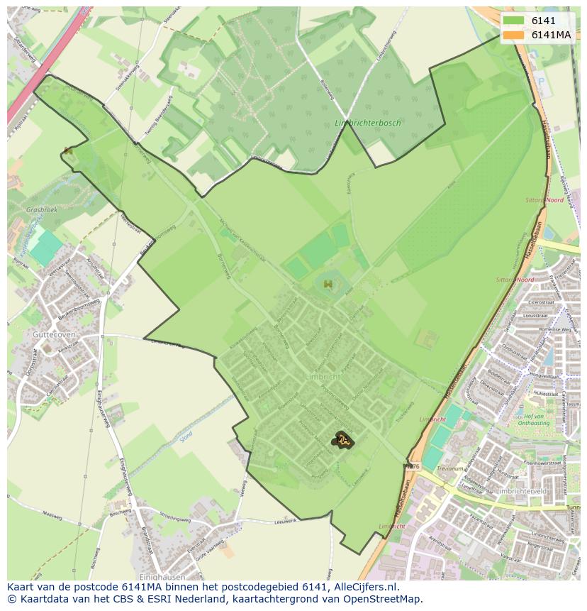Afbeelding van het postcodegebied 6141 MA op de kaart.