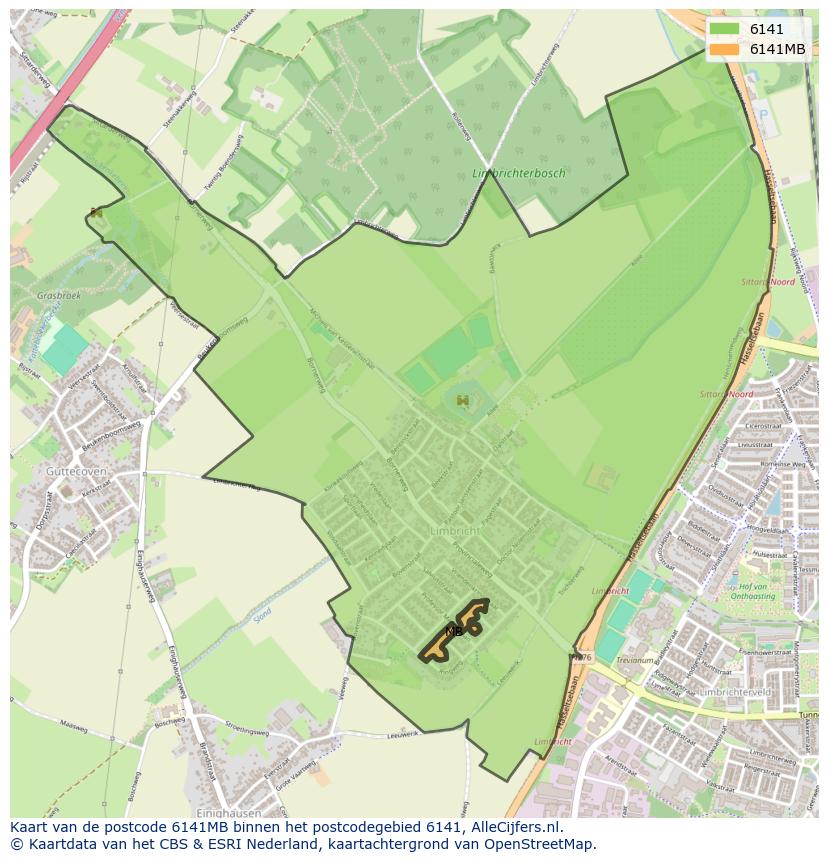 Afbeelding van het postcodegebied 6141 MB op de kaart.