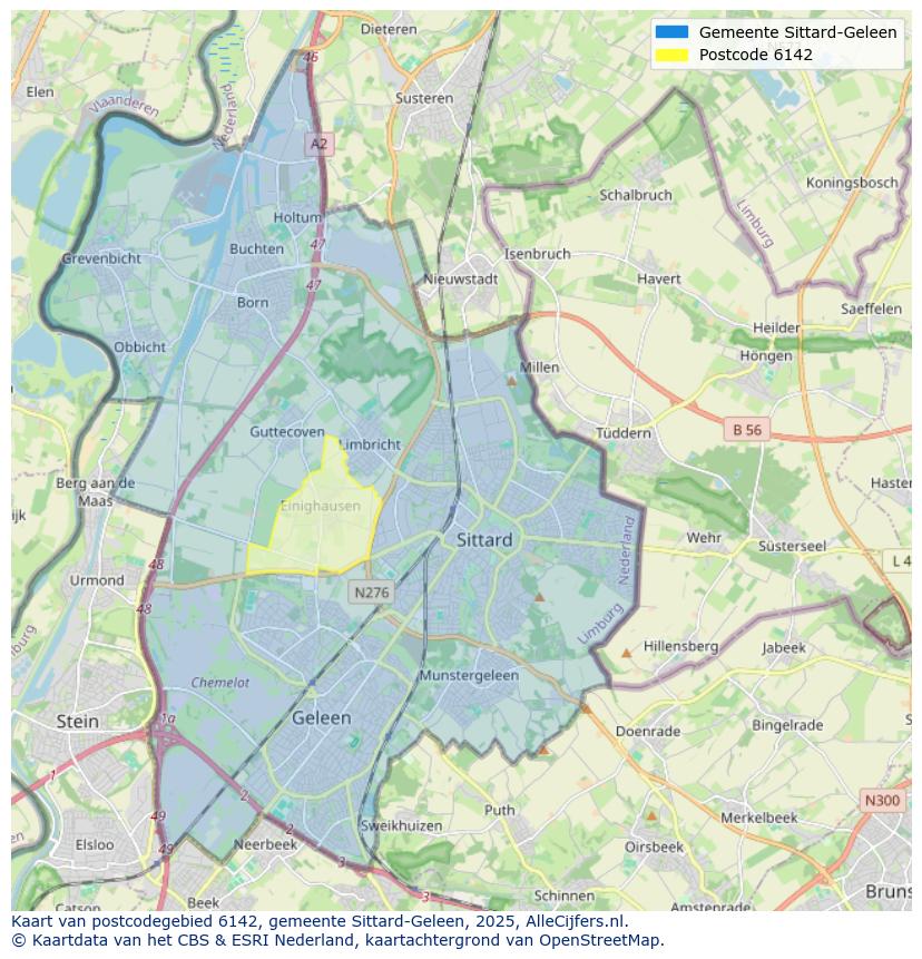 Afbeelding van het postcodegebied 6142 op de kaart.