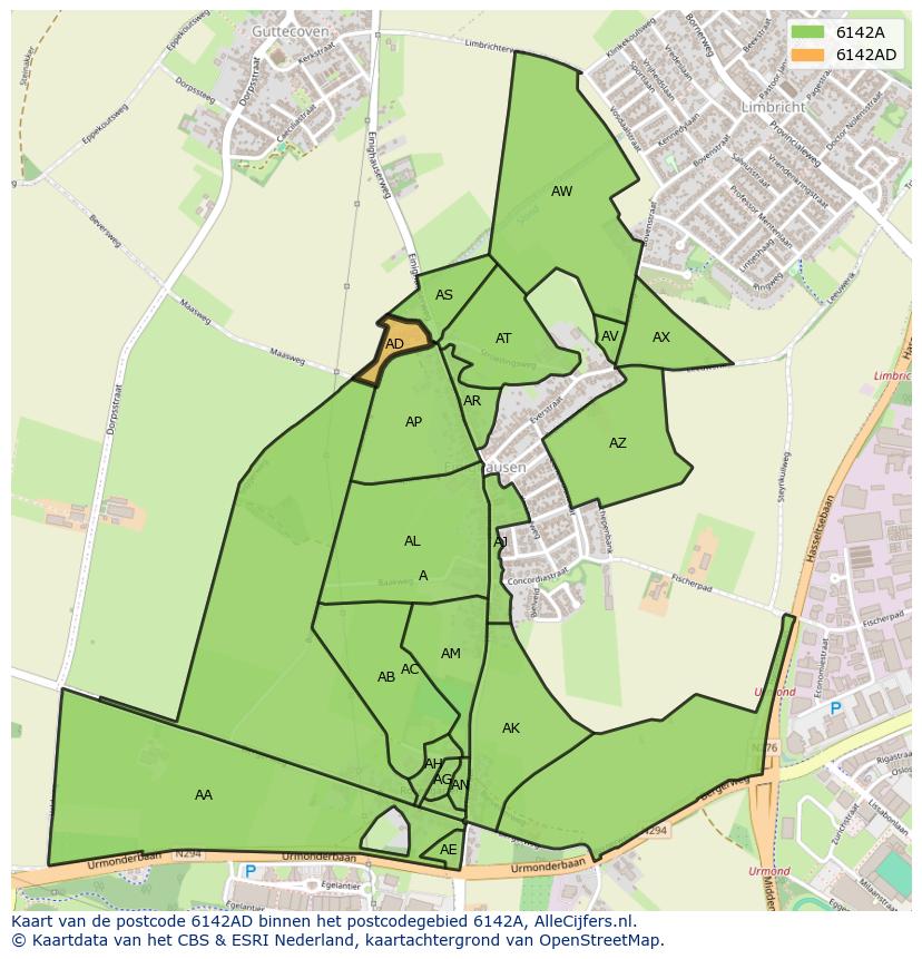 Afbeelding van het postcodegebied 6142 AD op de kaart.