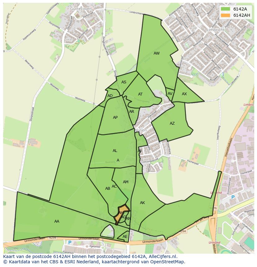 Afbeelding van het postcodegebied 6142 AH op de kaart.
