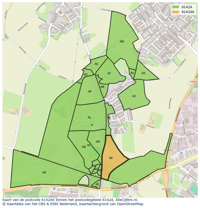 Afbeelding van het postcodegebied 6142 AK op de kaart.