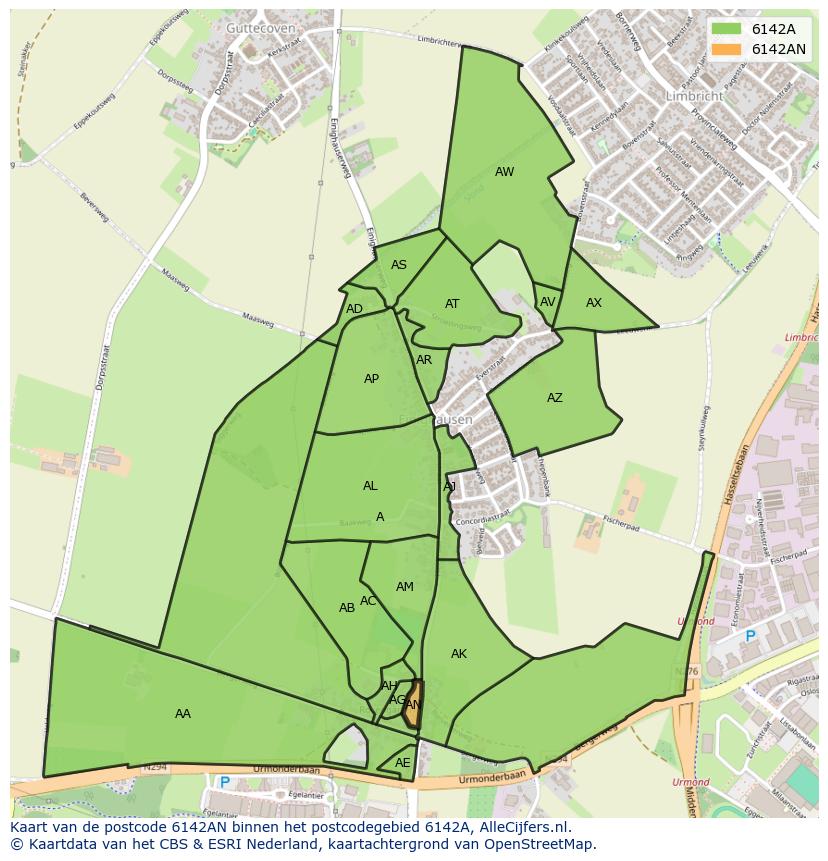 Afbeelding van het postcodegebied 6142 AN op de kaart.