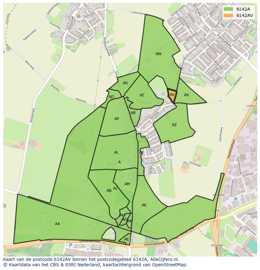 Afbeelding van het postcodegebied 6142 AV op de kaart.