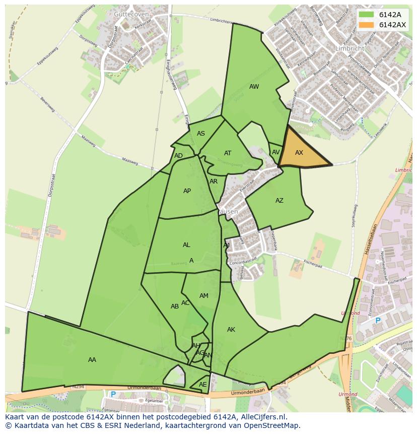 Afbeelding van het postcodegebied 6142 AX op de kaart.