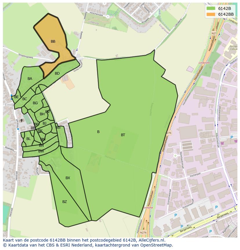 Afbeelding van het postcodegebied 6142 BB op de kaart.