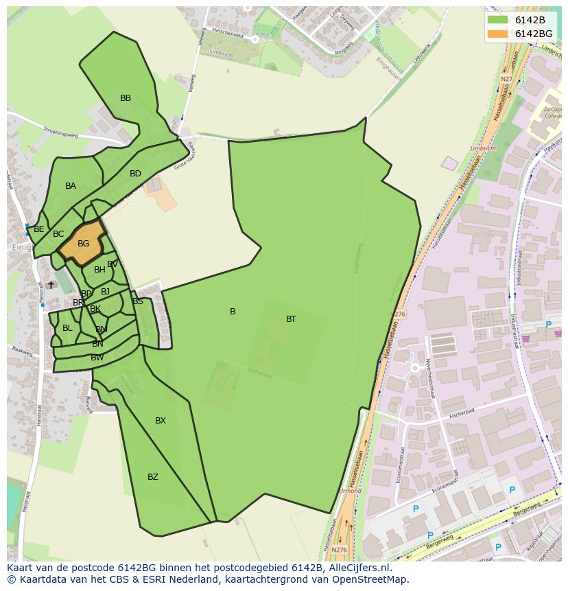 Afbeelding van het postcodegebied 6142 BG op de kaart.