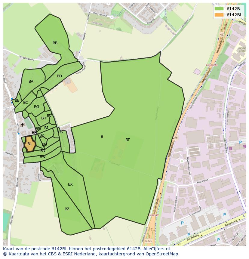 Afbeelding van het postcodegebied 6142 BL op de kaart.