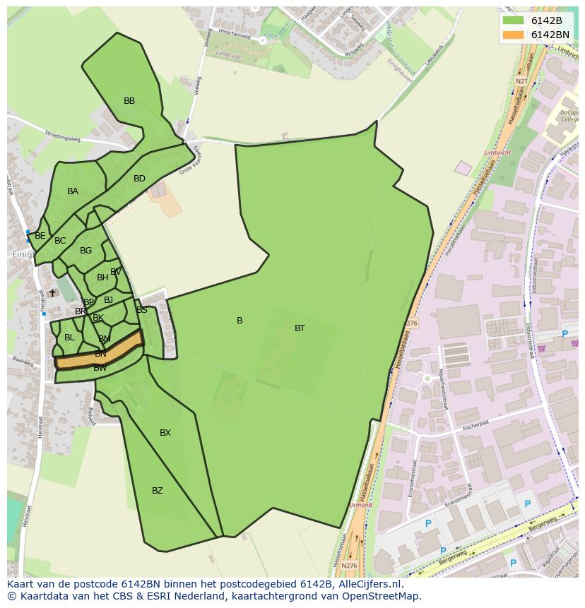 Afbeelding van het postcodegebied 6142 BN op de kaart.