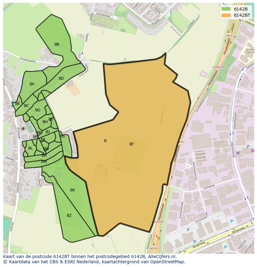 Afbeelding van het postcodegebied 6142 BT op de kaart.