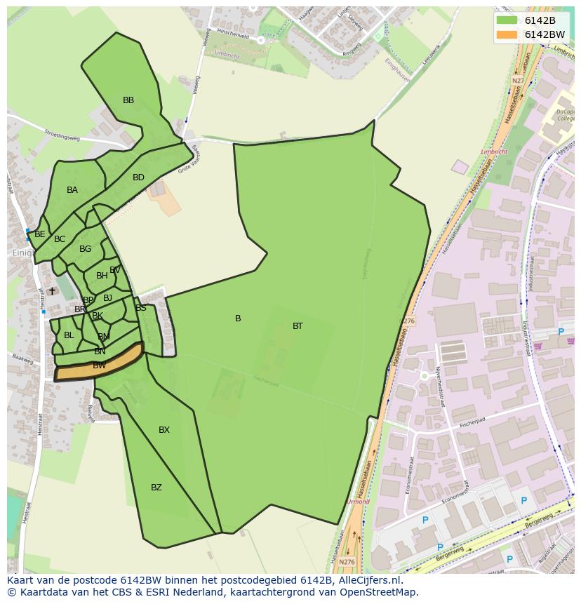 Afbeelding van het postcodegebied 6142 BW op de kaart.