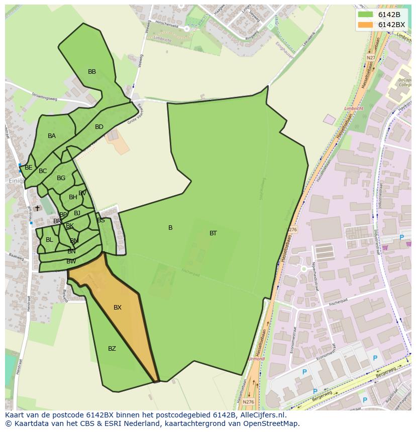 Afbeelding van het postcodegebied 6142 BX op de kaart.