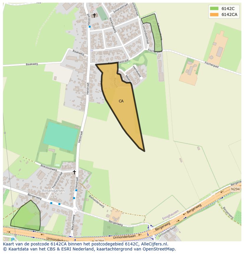 Afbeelding van het postcodegebied 6142 CA op de kaart.