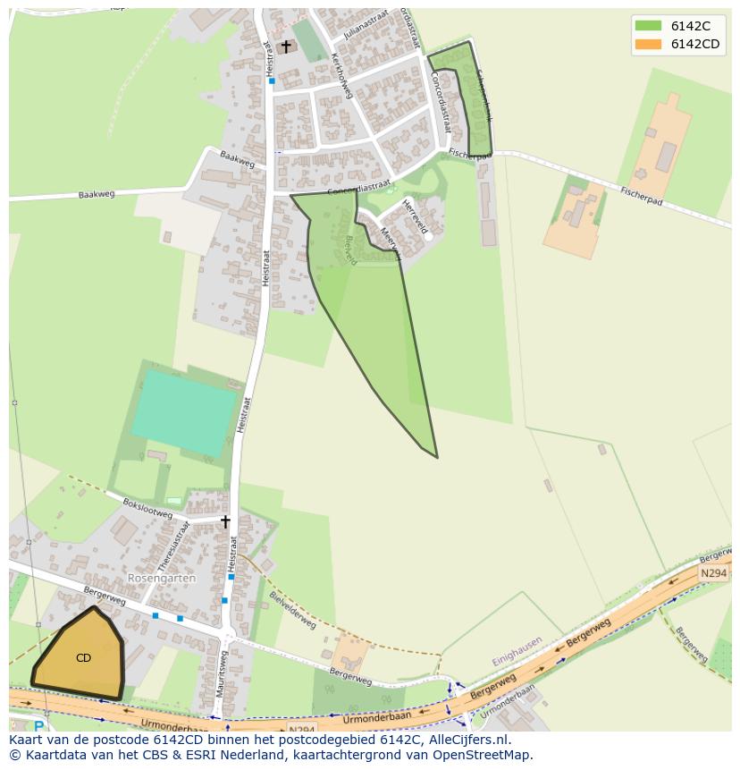 Afbeelding van het postcodegebied 6142 CD op de kaart.